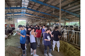 學生於中興畜產試驗場進行動物福祉現場評估實作,檢核飼養環境並完成分組報告。